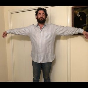 Blue and white striped button down size L